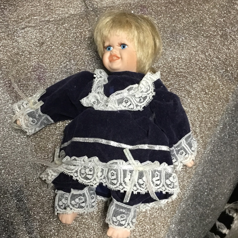 Adorable Blue and White Lace Doll